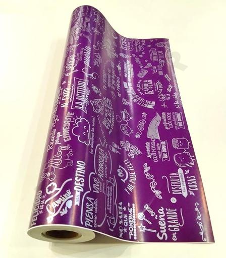 [014176] Rouleau de papier cadeau violet avec phrases 62 cm