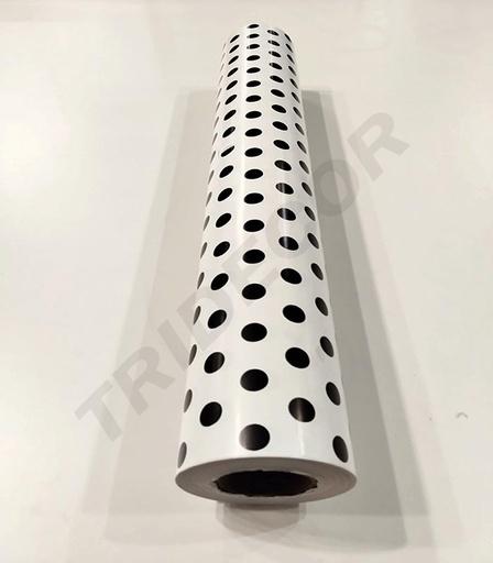 [014176] 62 cm weiße Geschenkpapierrollen mit schwarzen Punkten