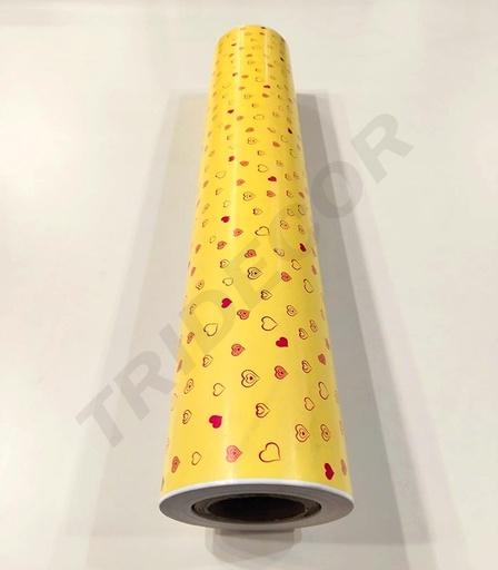 [014176] Rouleaux de papier cadeau jaune avec des cœurs 62 cm