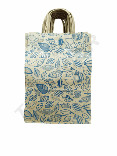 [010012-1] Kraft Paper Bags with Blue Leaves 22x27x10 cm 25 Units