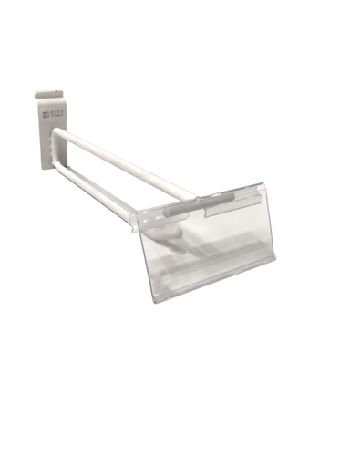 [001052] Double hook, white, with price holder, for aluminum slat, 20CM
