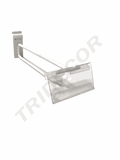 [001052] Gancio doppio, bianco, con portaprezzo, per lamella in alluminio, 20CM