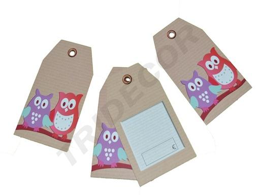 [0141013] Brown Die-Cut Labels with Owls 3.5X5.5cm 200/Pack